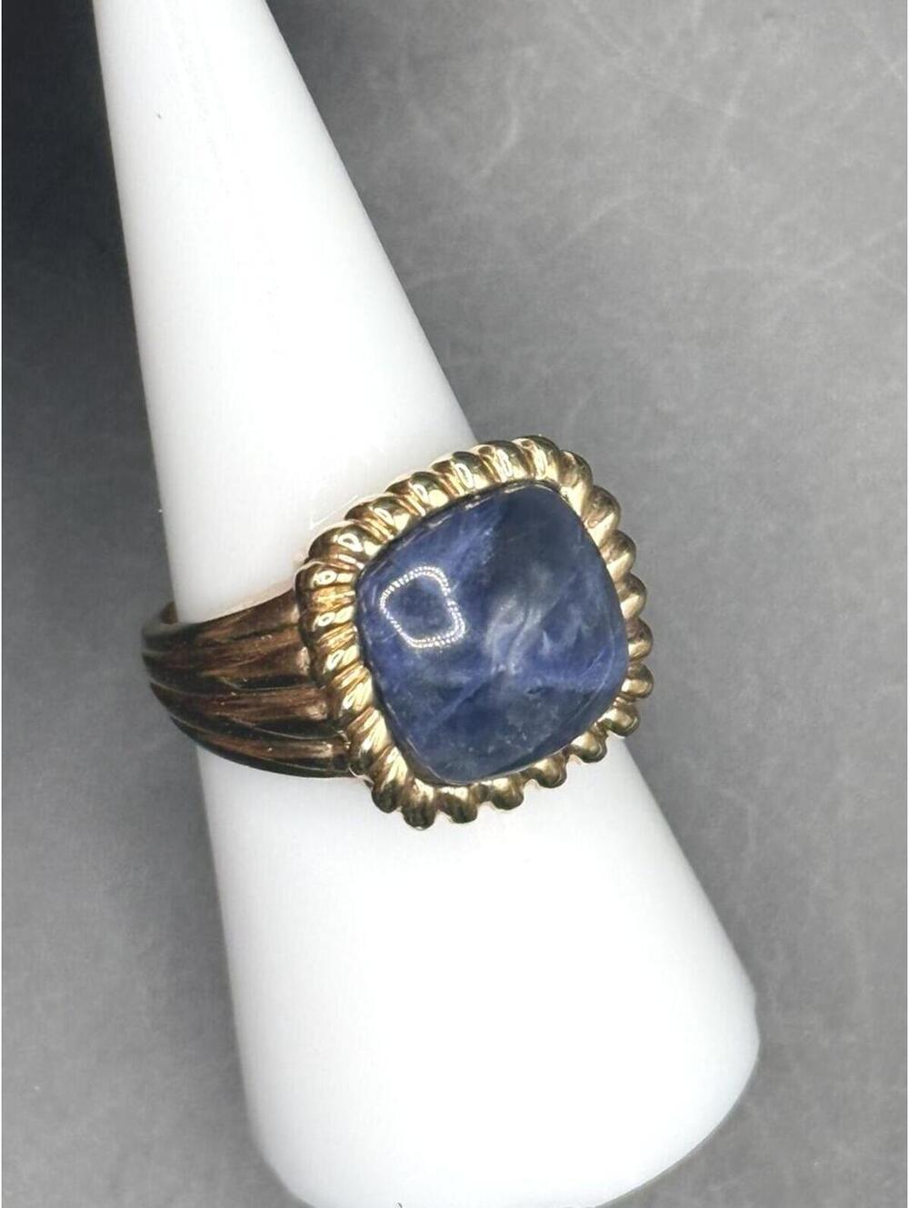 Elegant Gold Plated Sterling Silver Statement Ring – Deep Blue Lapis – Size 7